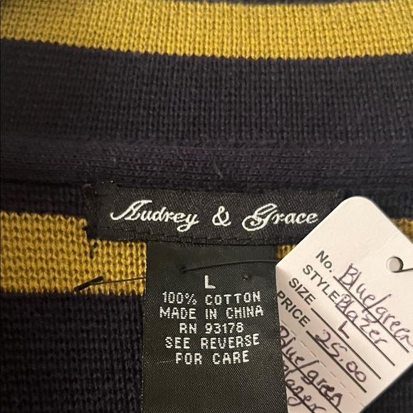 Audrey & Grace Navy and Yellow Striped Blazer - Picture 2 of 6